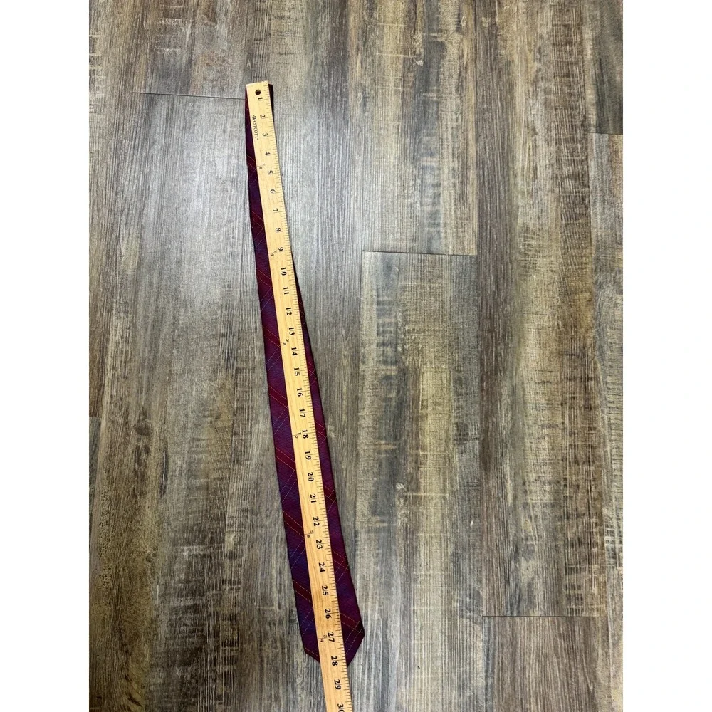 Saks Fifth Avenue RED Mens Silk Tie Burgundy‎ Purple Plaid Check Made in Italy